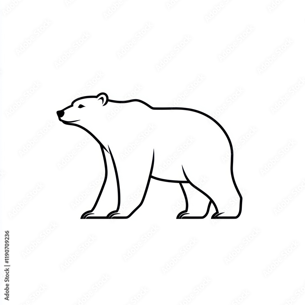 Arctic polar bear line art, walking, white background, logo design