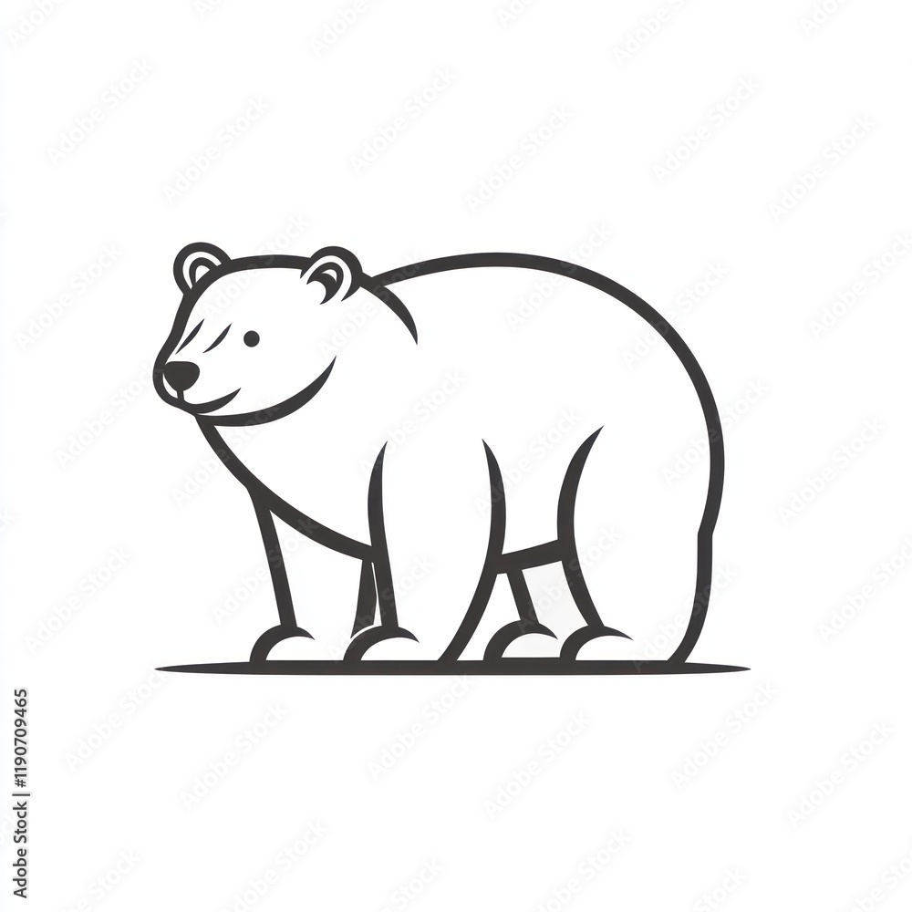 Obraz premium Polar bear line art, arctic wildlife illustration, white background, logo design