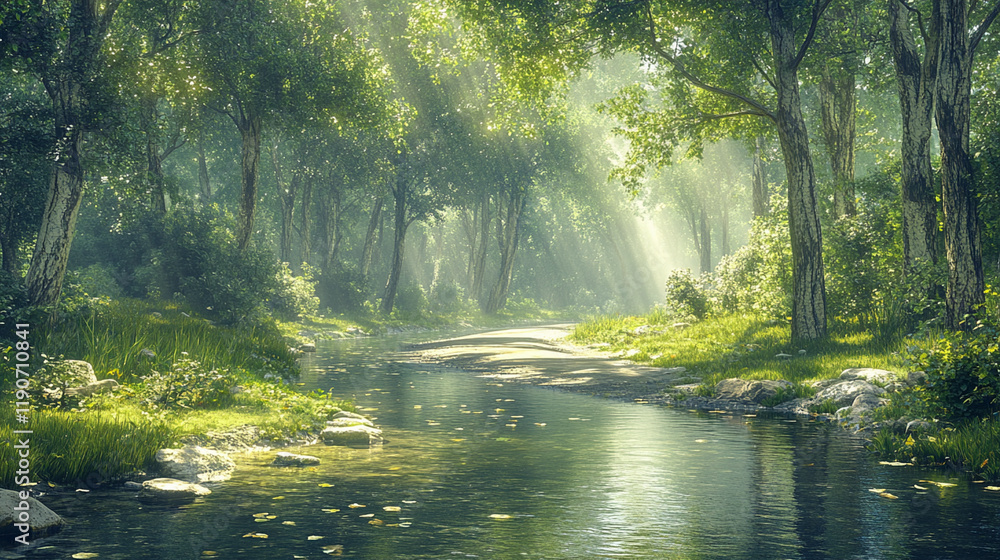 Sunlight Through Forest Trees Serene Nature Landscape for Outdoor and Travel Projects Sunlight Through Forest Trees Serene Nature Landscape for Outdoor and Travel Projects