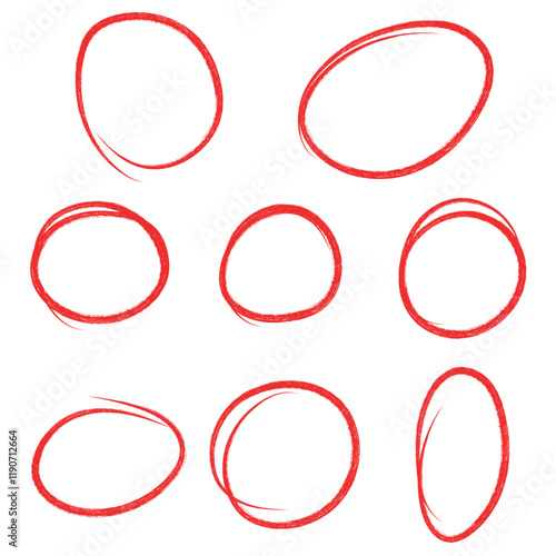 Set of hand drawn red round circle scribbles highlighter design element