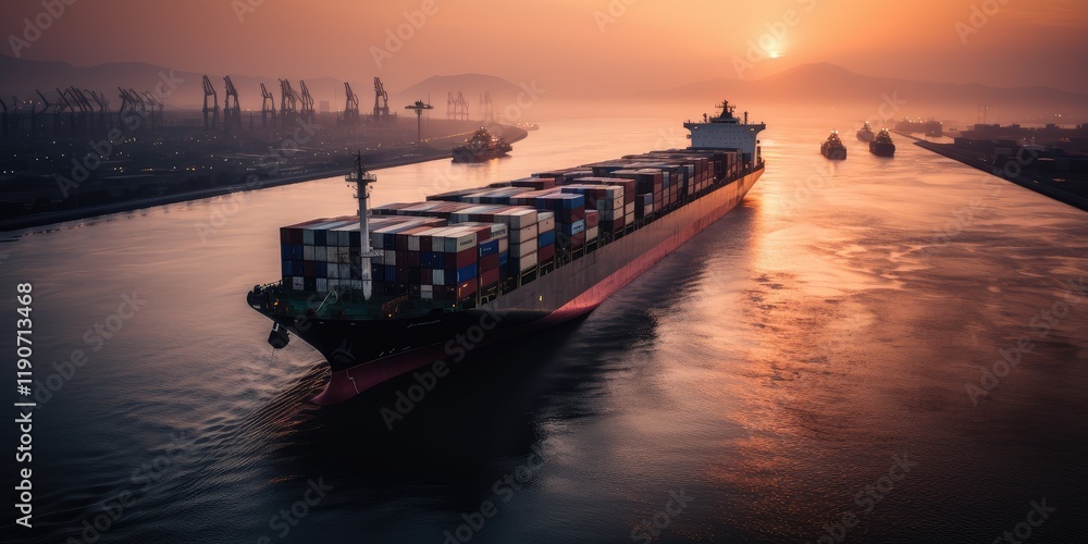 Majestic Container Ship at Sunset Majestic Container Ship at Sunset
