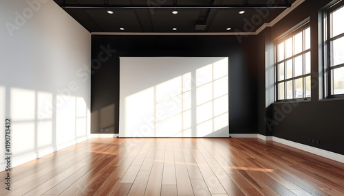 Wallpaper Mural Sunlit modern room with hardwood floor and blank wall Torontodigital.ca