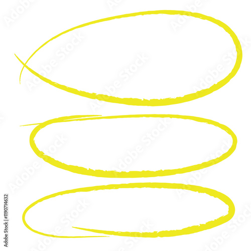 Set of hand drawn yellow round circle scribbles highlighter design element