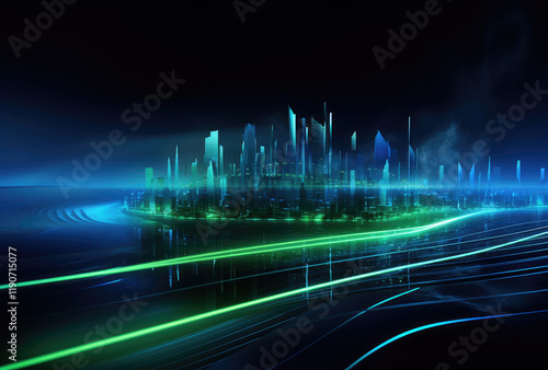 Futuristic Cityscape with Glowing Network Connectivity