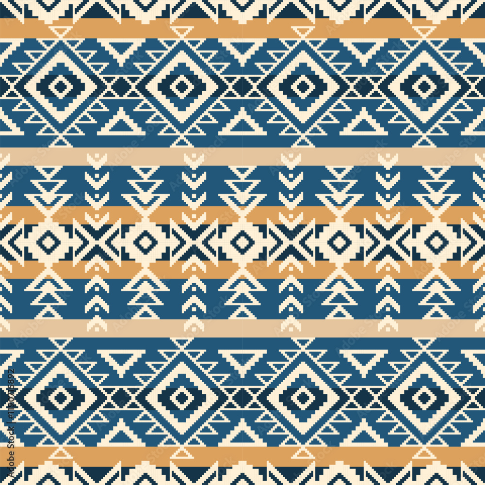 Navajo pixel seamless pattern design. Native American tribal South Western colorful tone design. Vector seamless pattern for carpet, background, wallpaper, wrapping paper, embroidery. Navajo pixel seamless pattern design. Native American tribal South Western colorful tone design. Vector seamless pattern for carpet, background, wallpaper, wrapping paper, embroidery.