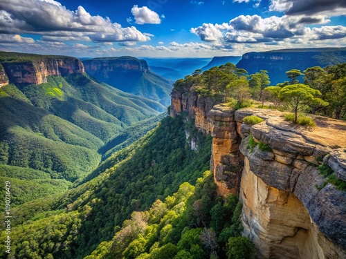 Panoramic Evans Lookout, Blue Mountains, Australia: Grose Valley Sandstone Cliffs Landscape