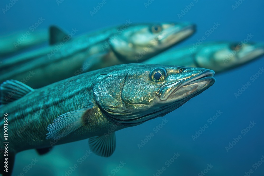Highresolution photo captures synchronized cobia school in ocean Highresolution photo captures synchronized cobia school in ocean