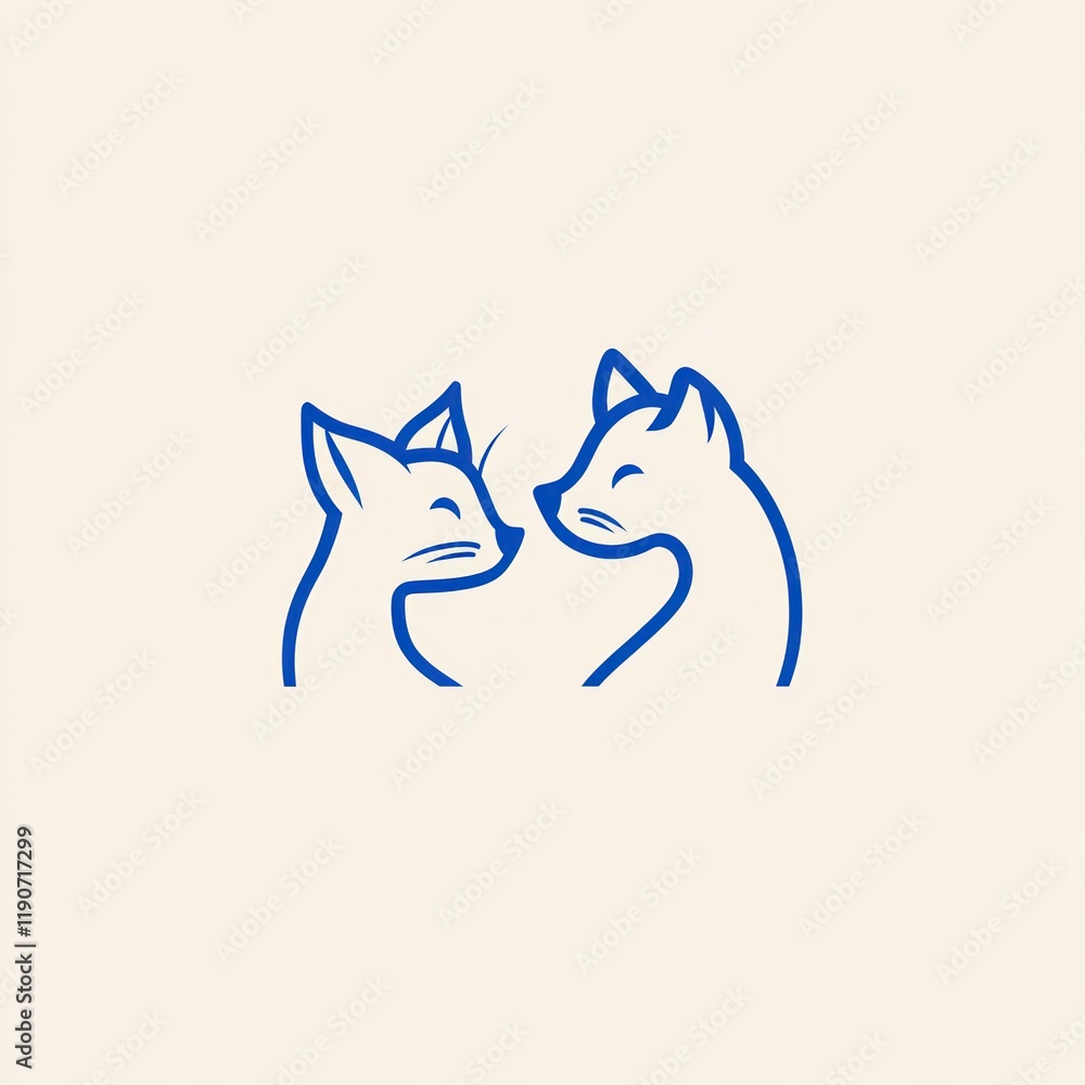 Friendly cat fox line art, neutral background, logo design Friendly cat fox line art, neutral background, logo design
