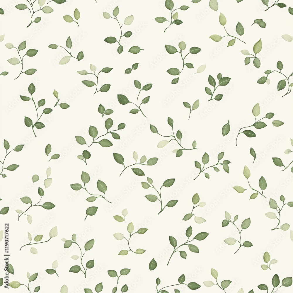 This design features a scattered pattern of delicate green leaves on a soft, light background, creating a charming and refreshing aesthetic suitable for various decor ideas This design features a scattered pattern of delicate green leaves on a soft, light background, creating a charming and refreshing aesthetic suitable for various decor ideas