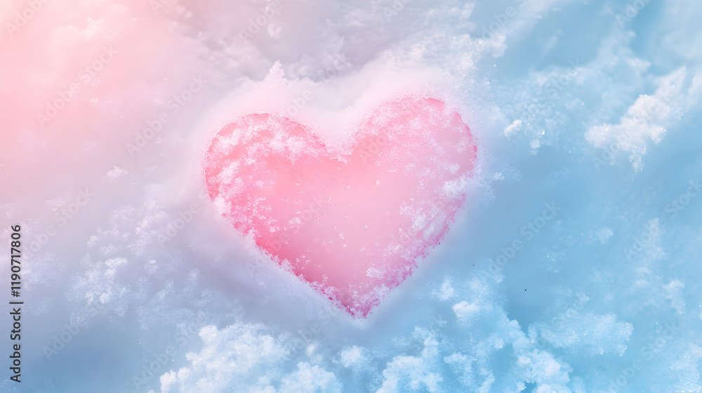 Obraz premium Romantic Frosty Pink Heart Imprinted in Snow, Perfect for Valentine's Day Love Celebrations