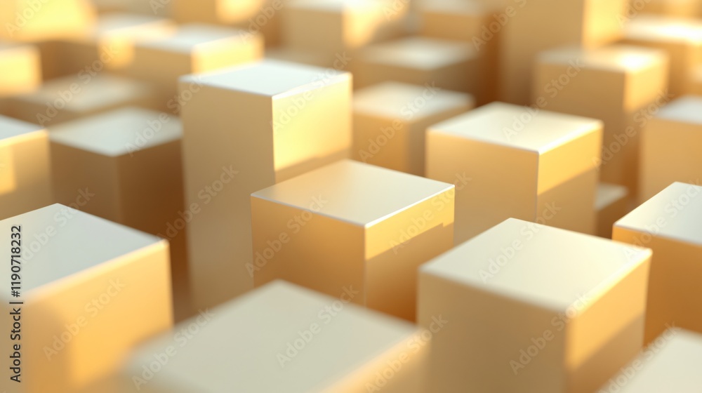 Fototapeta premium Abstract Golden Cubes 3D Render, Geometric Background