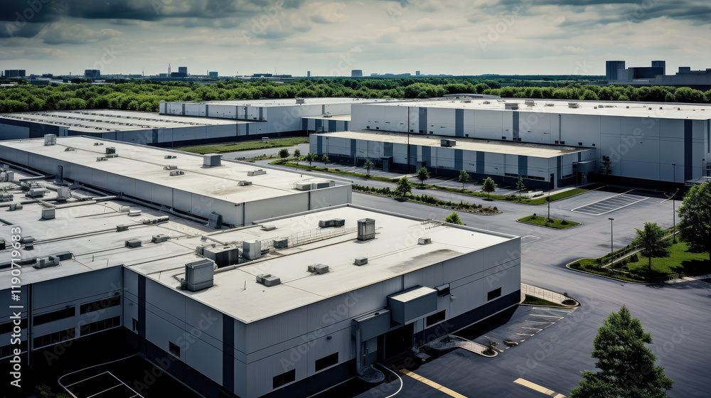 Fototapeta premium Modern Industrial Park Aerial Perspective