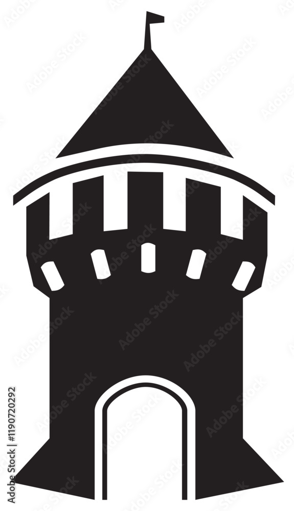Fototapeta premium Castle icon isolated on black and white background. ornate castle gate.