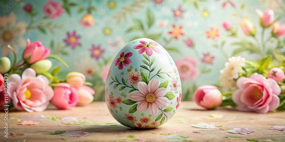 Fototapeta premium Easter Egg Hunt Floral Pattern Background with Copy Space for Text - Spring Festive Design
