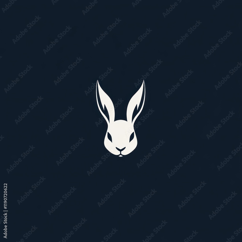 Obraz premium White rabbit head logo, dark background, simple design, app icon