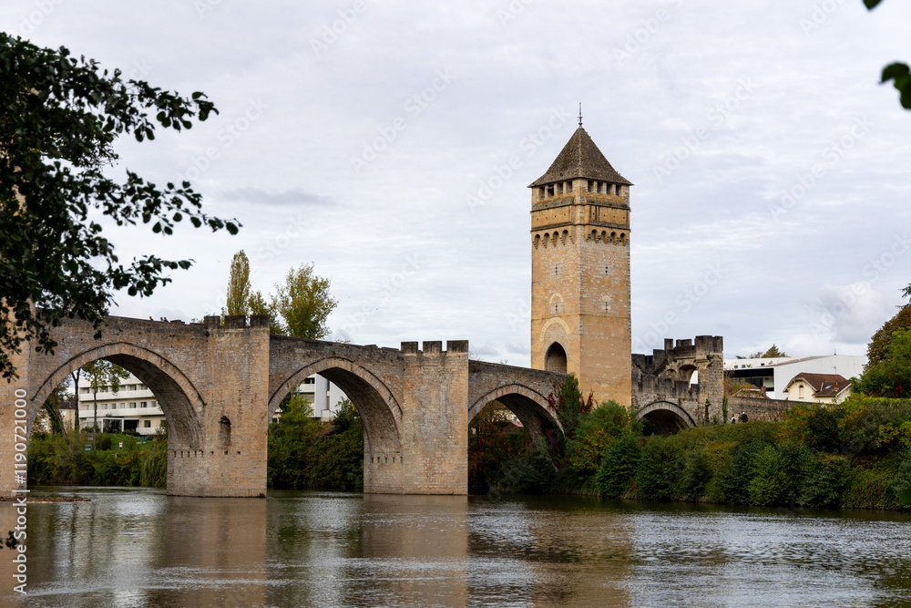 Medieval Pont Valentre Bridge Over the Lot River in Cahors, France Medieval Pont Valentre Bridge Over the Lot River in Cahors, France