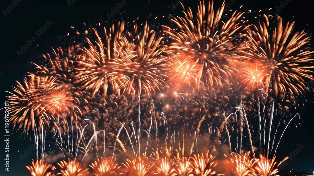 Vibrant fireworks display lighting up the night sky, symbolizing celebration and festivity during major events Vibrant fireworks display lighting up the night sky, symbolizing celebration and festivity during major events