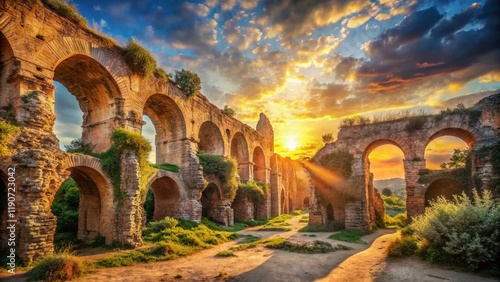 Panoramic View of Ancient Roman Ruins: Grottoes of Catullus' Majestic Arches
