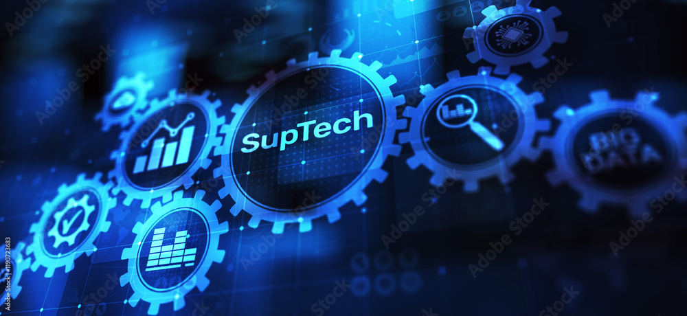 Suptech Regtech Supervisory Regulation technology concept on virtual screen.