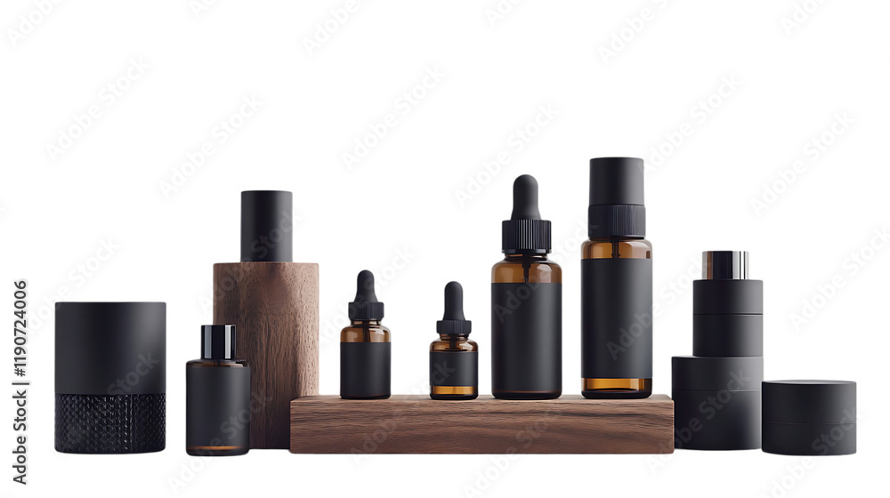 Cosmetic bottles and jars isolated on transparent background Cosmetic bottles and jars isolated on transparent background