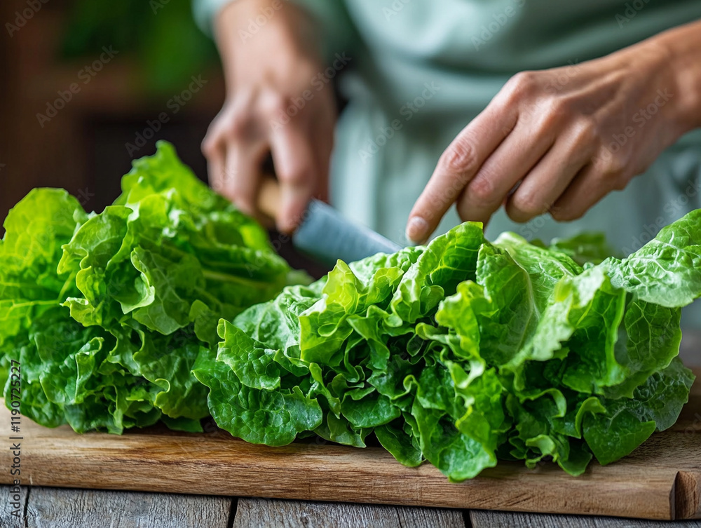 Preparing fresh lettuce for a healthy meal Preparing fresh lettuce for a healthy meal