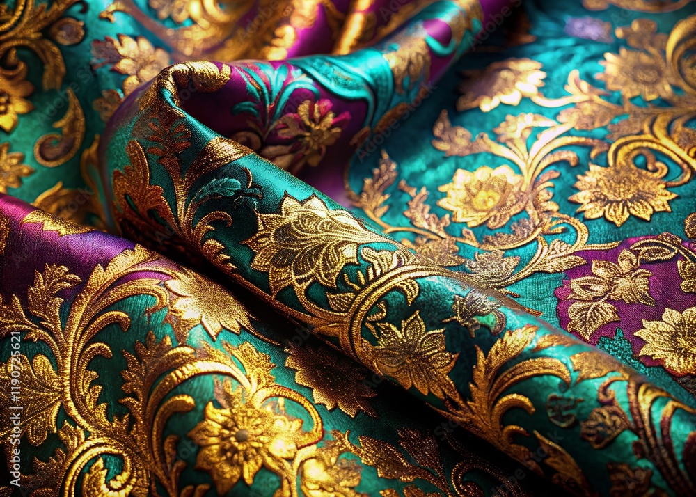 Elegant Brocade Fabric: Luxurious Decor Texture with Rich Color Gradients Elegant Brocade Fabric: Luxurious Decor Texture with Rich Color Gradients