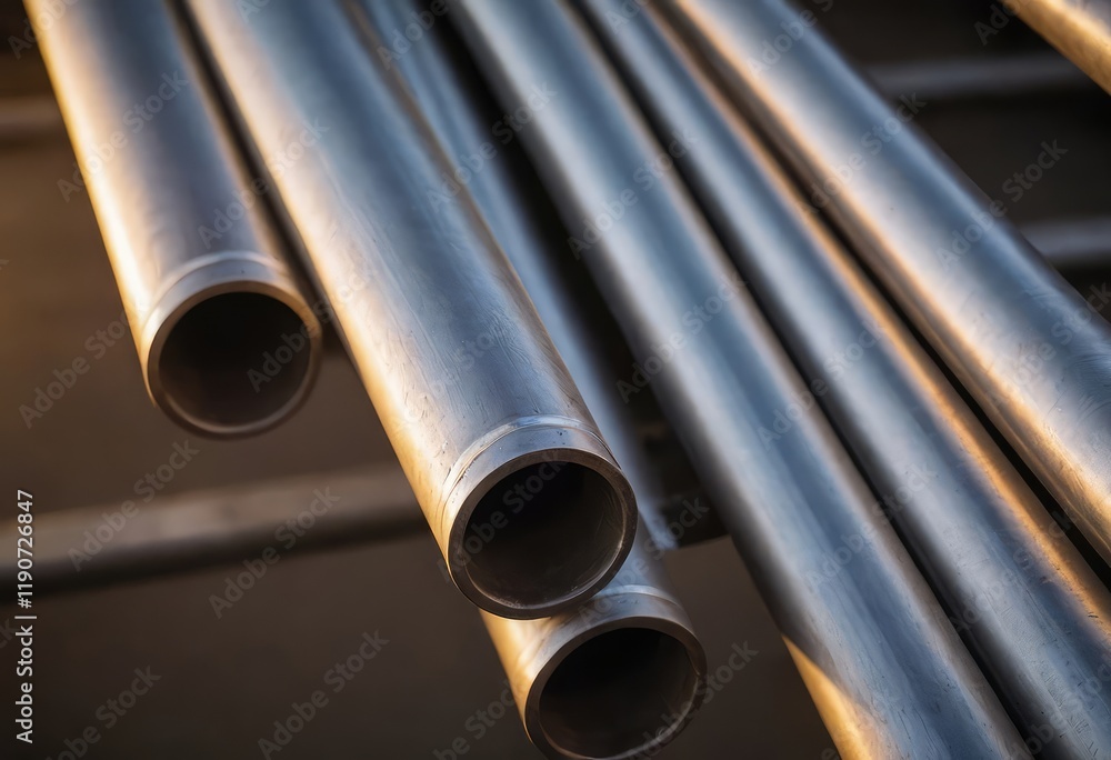 A large collection of metal pipes is stacked neatly on top of each other A large collection of metal pipes is stacked neatly on top of each other