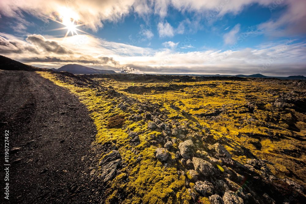 Typical Icelandic autumn landscape around Grindavik.