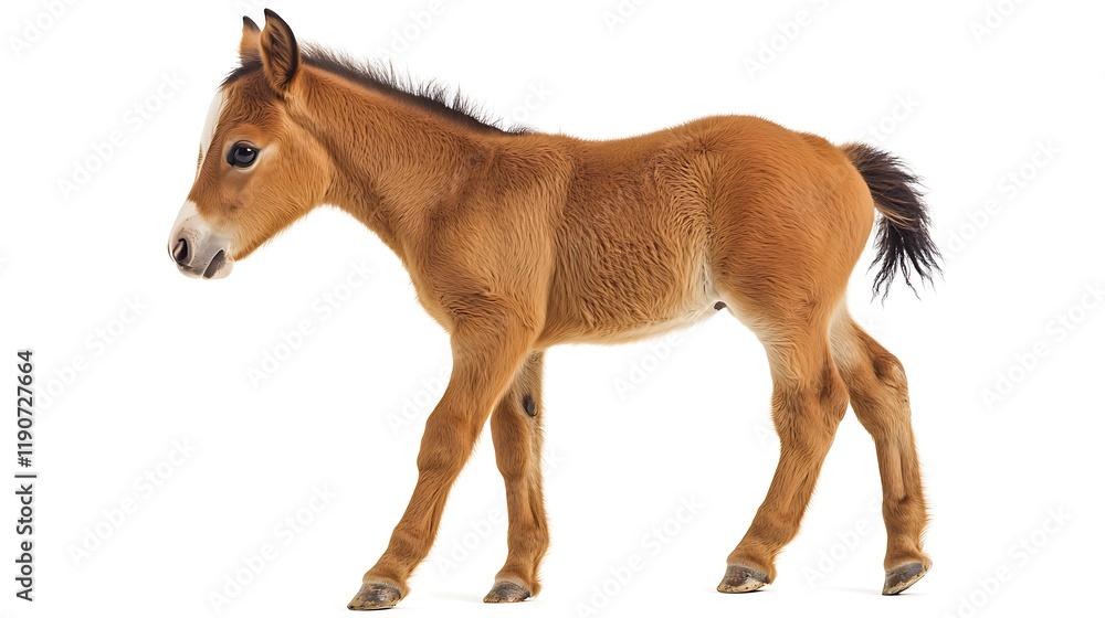 Side view young poney, foal against white background
Side view young poney, foal against white background
