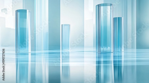 Abstract Blue Glass Cylinders Minimalist Modern Interior Design