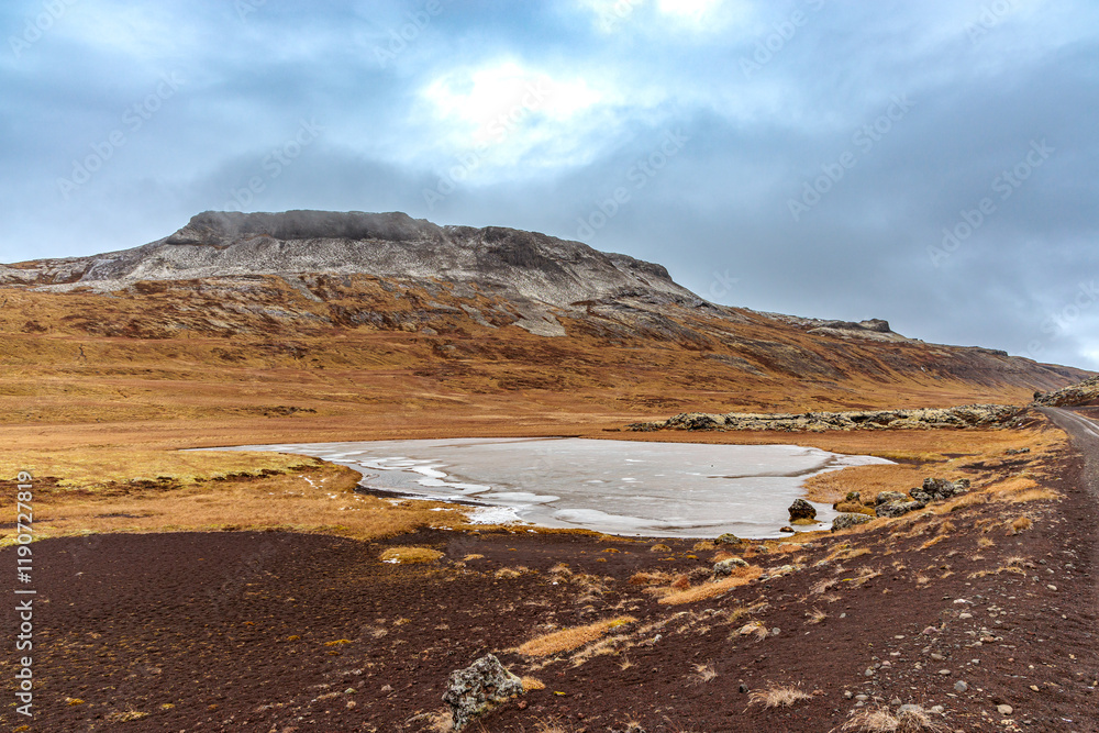 The landscape around the Ytri-Raudarmelskula volcano on the west of the island of Iceland