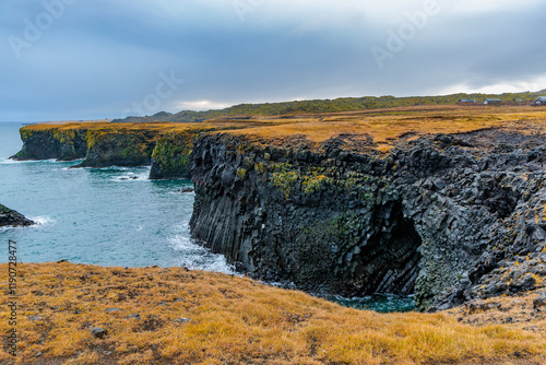 Obraz na płótnie Cliffs on the coast of Arnarstapi on the island of Iceland w salonie