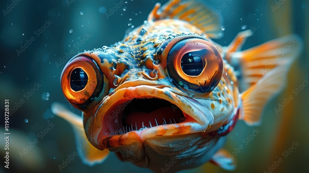Vibrant fish with large, expressive eyes swimming in clear, deep water, showcasing underwater beauty and marine life Vibrant fish with large, expressive eyes swimming in clear, deep water, showcasing underwater beauty and marine life