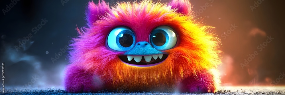 Whimsical Multicolored Fluffy Furry Monster Cartoon Whimsical Multicolored Fluffy Furry Monster Cartoon