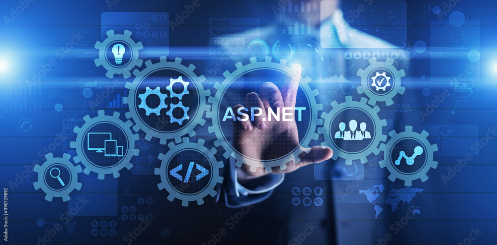 ASP.NET Development programming language concept on virtual screen. ASP.NET Development programming language concept on virtual screen.