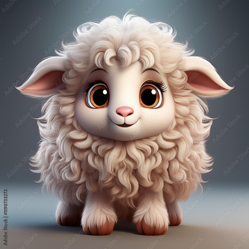 Obraz premium Ai fluffy Cute Sheep Digital illustration for Islamic Eid Vacation Greeting.