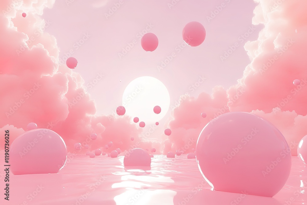 Dreamy Pink Sky: Abstract Sphere Art, Floating Orbs, Celestial Background, Fantasy Illustration, Surreal Art, Pink Dreamy Pink Sky: Abstract Sphere Art, Floating Orbs, Celestial Background, Fantasy Illustration, Surreal Art, Pink