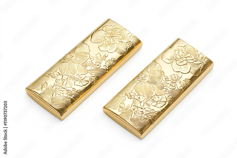 Fototapeta premium Elegant gold bars with intricate floral designs showcasing craftsmanship and luxury in a minimalistic setting