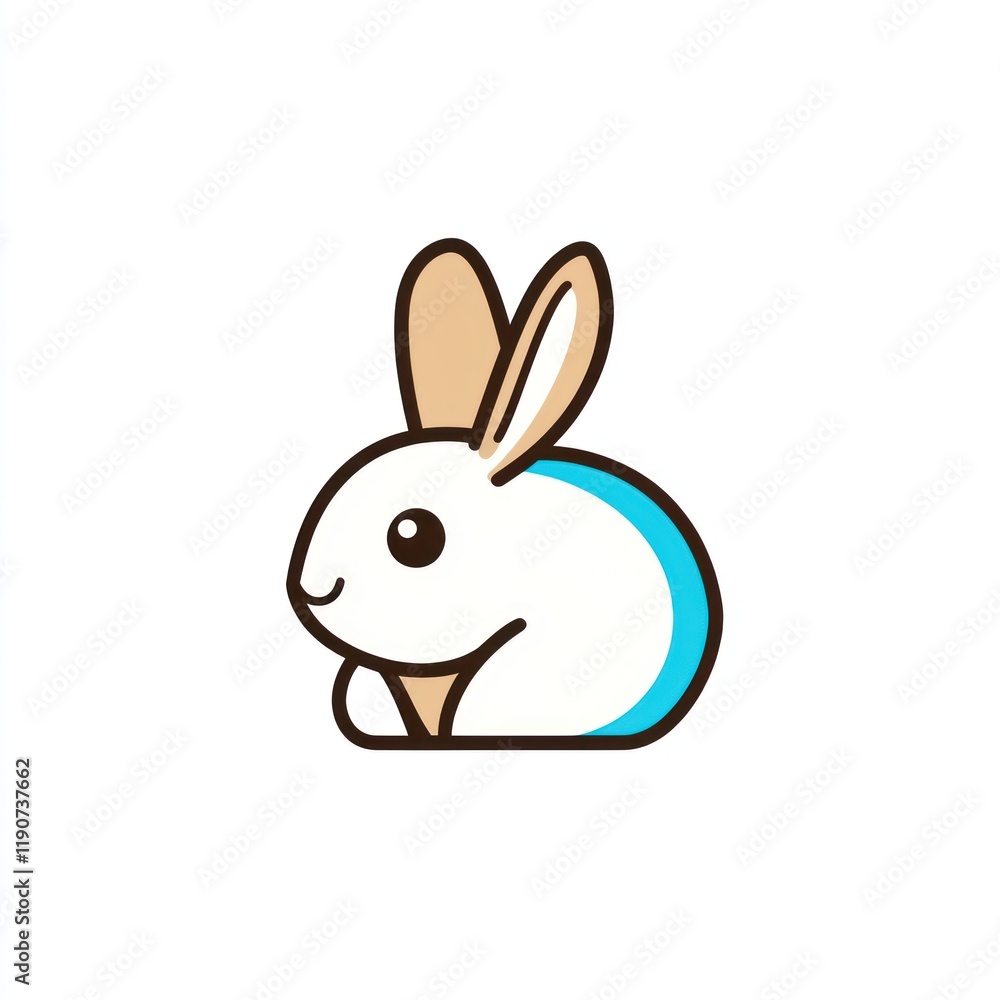 Obraz premium Cute cartoon bunny sitting, white background, digital illustration, logo design