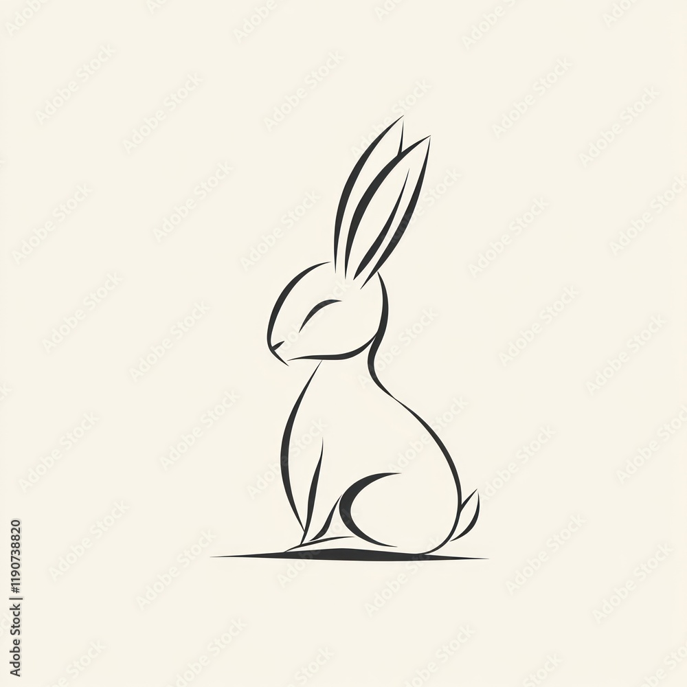 Elegant minimalist bunny illustration on beige background, logo design Elegant minimalist bunny illustration on beige background, logo design