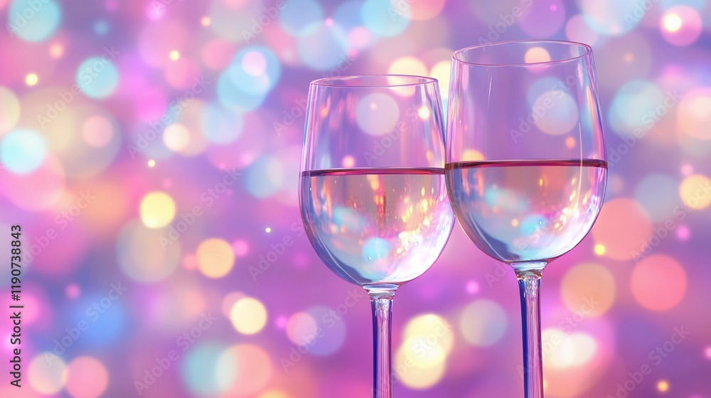 Soft side bokeh glow reflecting on wine glasses, evoking a sophisticated and relaxing ambiance, style book illustration Soft side bokeh glow reflecting on wine glasses, evoking a sophisticated and relaxing ambiance, style book illustration