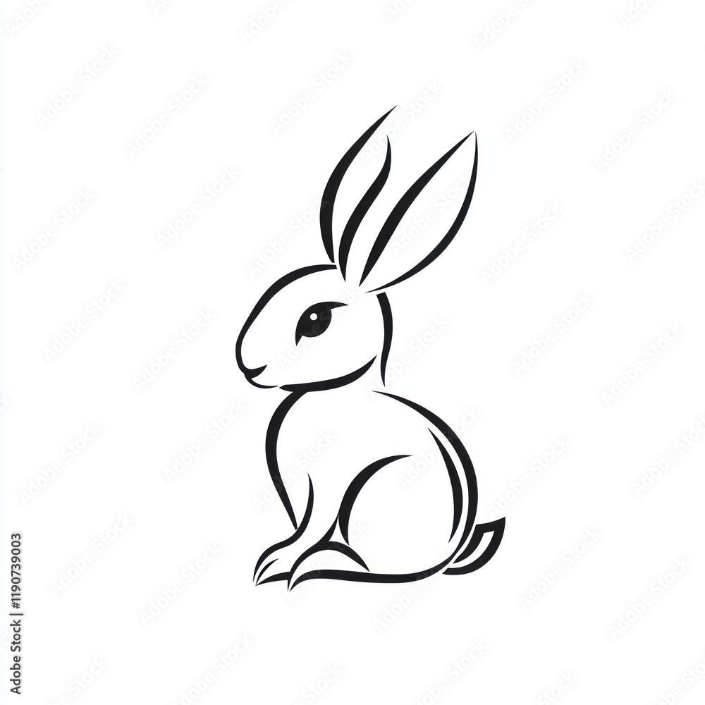 Simple black bunny line art illustration on white background for design Simple black bunny line art illustration on white background for design