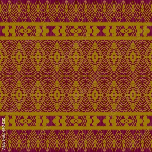 Ikat fabric pattern, Thai silk pattern, seamless pattern.