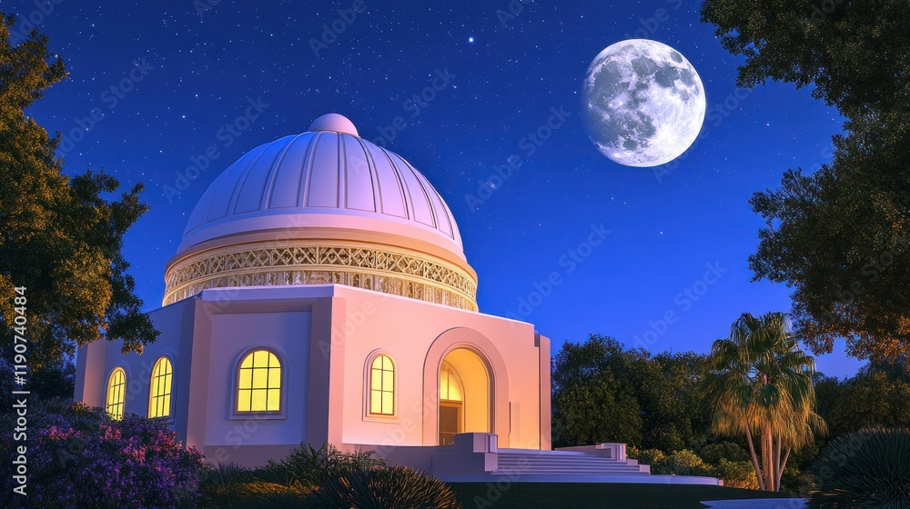Dome Observatory Under a Full Moon at Night, Ideal for Educational or Inspirational Use Dome Observatory Under a Full Moon at Night, Ideal for Educational or Inspirational Use