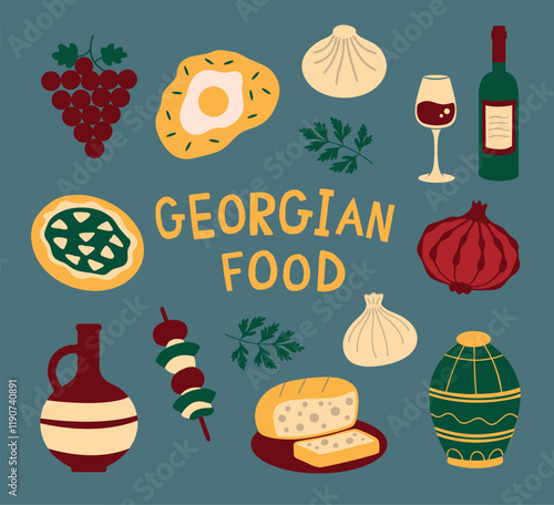 Georgian food flat absctract illustrations