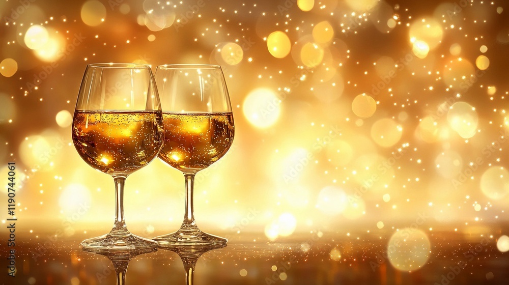 Glowing side bokeh lights softly illuminating wine glasses, capturing a cozy and warm atmosphere, style book illustration Glowing side bokeh lights softly illuminating wine glasses, capturing a cozy and warm atmosphere, style book illustration