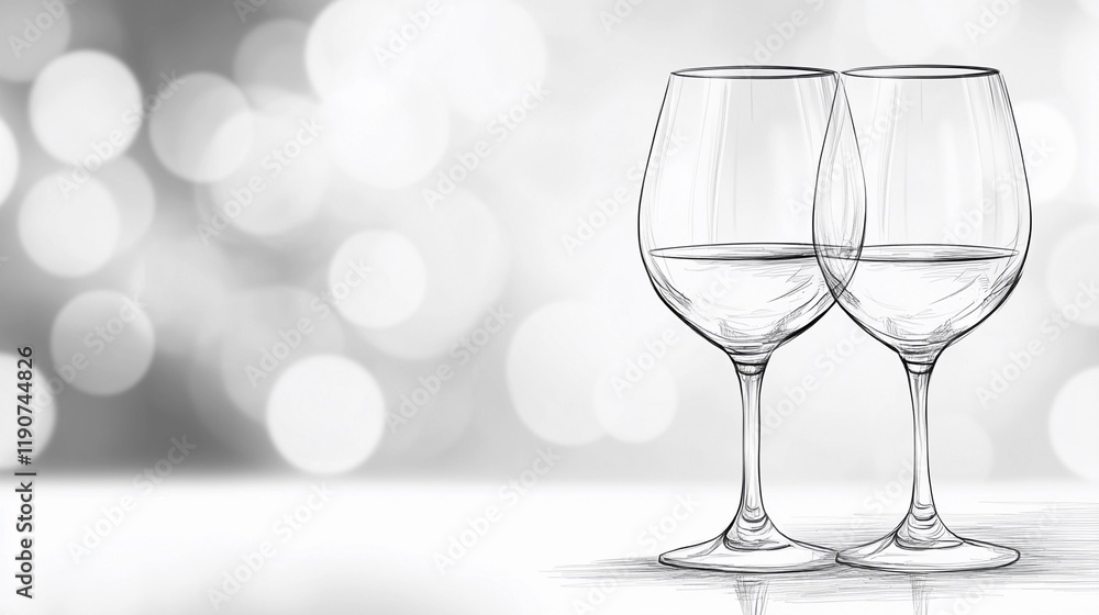 Glowing side bokeh lights softly illuminating wine glasses, capturing a cozy and warm atmosphere, style book illustration Glowing side bokeh lights softly illuminating wine glasses, capturing a cozy and warm atmosphere, style book illustration