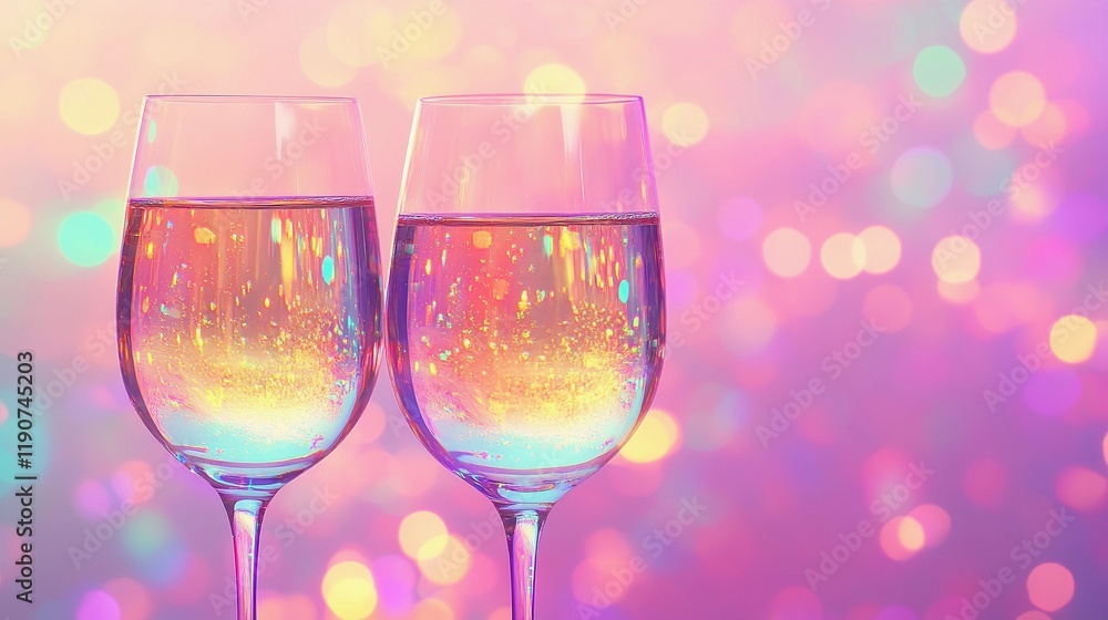 Soft blurred bokeh lights glowing beside elegant wine glasses, creating a romantic and intimate ambiance, style book illustration Soft blurred bokeh lights glowing beside elegant wine glasses, creating a romantic and intimate ambiance, style book illustration
