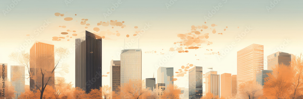 Autumnal Glow Over Urban Cityscape Panorama Autumnal Glow Over Urban Cityscape Panorama