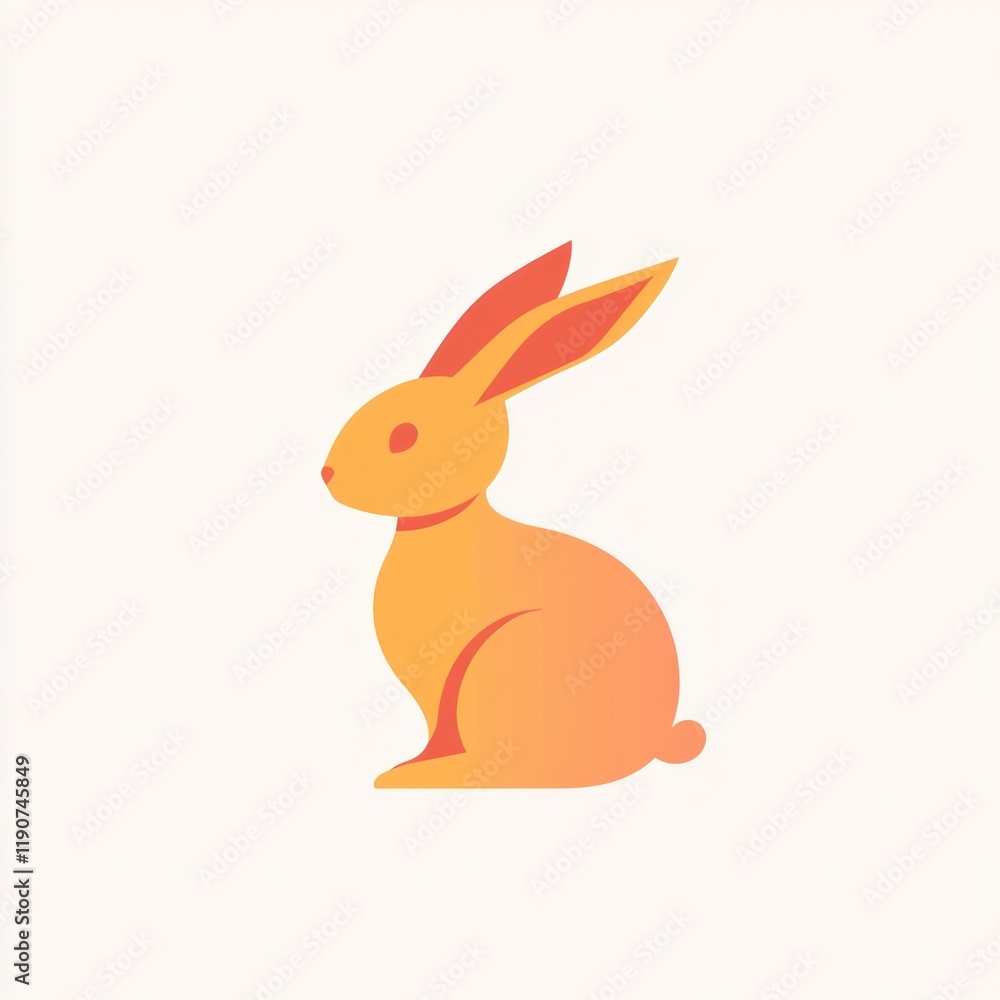 Fototapeta premium Orange rabbit sitting, white background, logo design, illustration